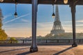 Paris France, sunrise at Eiffel Tower and Seine River Bir-Hakeim Bridge Royalty Free Stock Photo