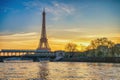 Paris France sunrise at Eiffel Tower and Seine River Bir-Hakeim Bridge