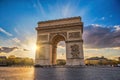 Paris France sunset at Arc de Triomphe Royalty Free Stock Photo