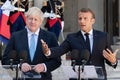 Paris, FRANCE - 22th august 2019 : Boris Johnson with Emmanuel Macron at ElysÃÂ©e Palace Royalty Free Stock Photo