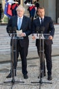 Paris, FRANCE - 22th august 2019 : Boris Johnson with Emmanuel Macron at ElysÃÂ©e Palace Royalty Free Stock Photo