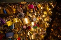 Paris, France, 1.11.2019 - Thousands golden Love locks in city of lovers