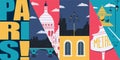 Paris, France vector banner, illustration. City skyline, historical buildings in modern flat design Royalty Free Stock Photo