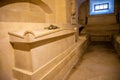 Paris, France - 24.04.2019: Victor Hugo tomb in the crypts of French Mausoleum for Great People of France - the Pantheon