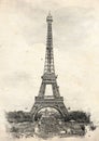 PARIS, FRANCE. Vintage illustration with Eiffel Tower Royalty Free Stock Photo