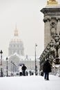 Paris, France, Winter Snow Storm, Tourists Walking