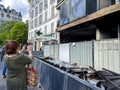 Paris, France, Fire Damage to Building, CIty After Anti-Government, Anti-Retirement Law Reform Demonstrations