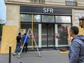 Paris, France, Anti-Government, Anti-Macron, Anti-Retirement Law Reform Demonstrations, Workers Install Protection