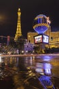 The Paris globe reflecting in flood water in Las Vegas, NV on July 19, 2013