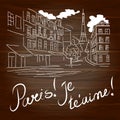 Paris hand drawn illustration on the wooden background