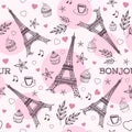 Paris hand drawn seamless pattern vector Royalty Free Stock Photo