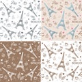 Paris hand drawn seamless patterns set with Eiffel tower Royalty Free Stock Photo