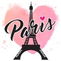 Paris hand drawn vector lettering and Eiffer Tower. Paris ink lettering. Royalty Free Stock Photo