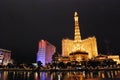 Paris Hotel and Casino, Las Vegas, landmark, night, evening, metropolis
