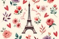 Paris I Love You: Romantic Eiffel Tower and Floral Pattern Royalty Free Stock Photo