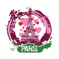 Paris, France city design, with love hearts and Eiffel Tower. Royalty Free Stock Photo