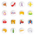 Paris icons set, cartoon style