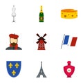 Paris icons set, flat style Royalty Free Stock Photo