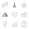 Paris icons set, outline style