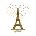 Paris Paris illustration with the Eiffel Tower and heart-shaped confetti on a white background