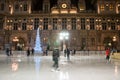 PARIS-JANUARY 9: Paris ice skating rink and illuminated the Hotel de ville at night on January 9,2012 in Paris.