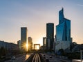 Paris LaDefense at sunset - La Defense with sunset between bulding Royalty Free Stock Photo