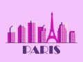 Paris landscape in vintage style. Paris retro banner with Eiffel tower and buildings in linear style. Design of printing, posters Royalty Free Stock Photo