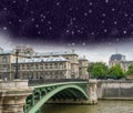 Paris, le Pont d'Arcole. Arcole Bridge at night