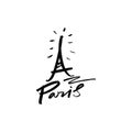 Paris lettering and Eiffel Tower. Vector illustration