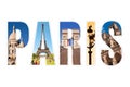 Paris letters with monuments isolated on white