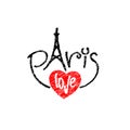 Paris letters text logo with tower and love word