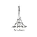 Paris line art icon over white background. Paris sketch doodle drawn sign with park stree trees and Eiffel tower landmark. Travel