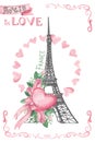 Paris in love.Hand drawn sketchy,Watercolor decor Royalty Free Stock Photo