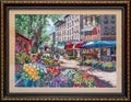 Paris Market by Dimensions. Embroidered picture in frame. Royalty Free Stock Photo