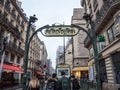 Paris Metro Station in Chatelet with a typical art deco Metro sign designed by Guimard Royalty Free Stock Photo