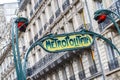 Paris Metropolitain entrance station. A pole with traditional me