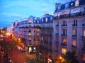 Paris, night city landscape.Stylish beautiful houses make an architectural complex of city street.Montmartre district,Paris,France Royalty Free Stock Photo