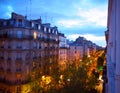 Paris, night city landscape.Stylish beautiful houses make an architectural complex of city street.Montmartre district,Paris,France Royalty Free Stock Photo