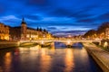 Paris by night, river Seine, illuminated street and building, France Royalty Free Stock Photo