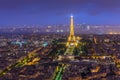 Paris night view from Montparnasse tower Eiffel tower in twilight