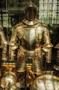 Close-up of original medieval armor in the Army Museum of the Palace Les Invalides in Paris.