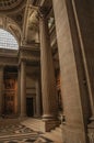 Pantheon inside view with high ceiling, columns, statues and paintings richly decorated in Paris. Royalty Free Stock Photo