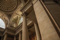 Pantheon inside view with high ceiling, columns, statues and paintings richly decorated in Paris. Royalty Free Stock Photo