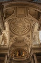 Pantheon inside view with high ceiling, columns, statues and paintings richly decorated in Paris. Royalty Free Stock Photo