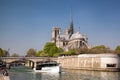 Paris, Notre Dame cathedral with boat on Seine, France Royalty Free Stock Photo