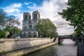 Notre Dame Cathedral and River Seine Paris, France Royalty Free Stock Photo