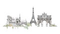 Paris, Notre Dame. Thriumph arch and Eiffel Tower, sketch collection Royalty Free Stock Photo