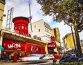 PARIS -November 11: The Moulin Rouge at day time. Moulin Rouge is a famous cabaret built in 1889, locating in the Paris red-light Royalty Free Stock Photo