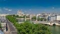Paris Panorama with Cite Island and Cathedral Notre Dame de Paris timelapse from the Arab World Institute observation Royalty Free Stock Photo