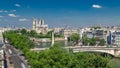 Paris Panorama with Cite Island and Cathedral Notre Dame de Paris timelapse from the Arab World Institute observation Royalty Free Stock Photo